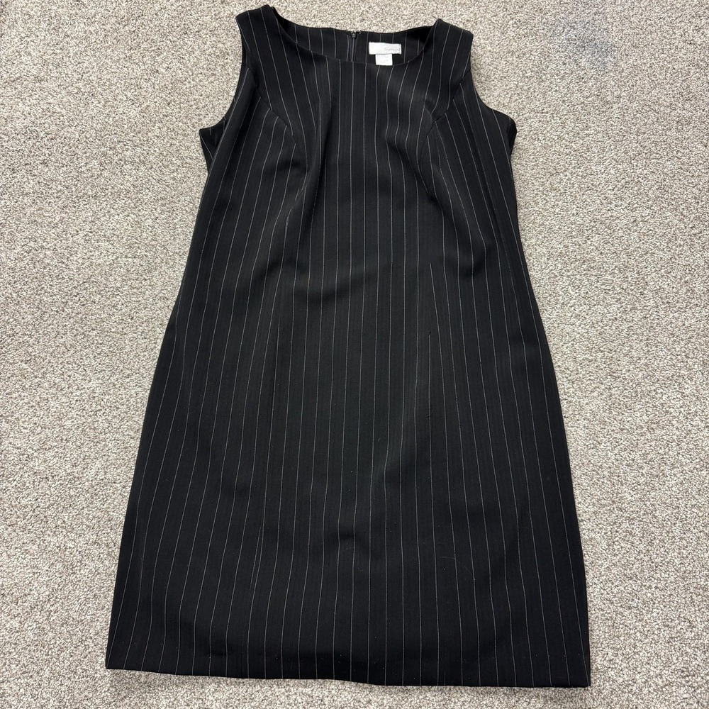 Spiegel Dress Womens 14W Black Pinstripe Sleeveless Round Neck Sheath Knee Mini